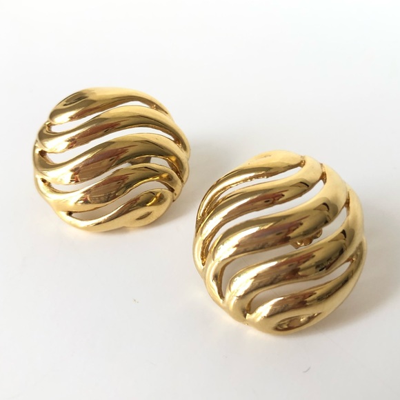 Vintage Jewelry - Vintage | Gold-tone Button-style Stud Earrings
